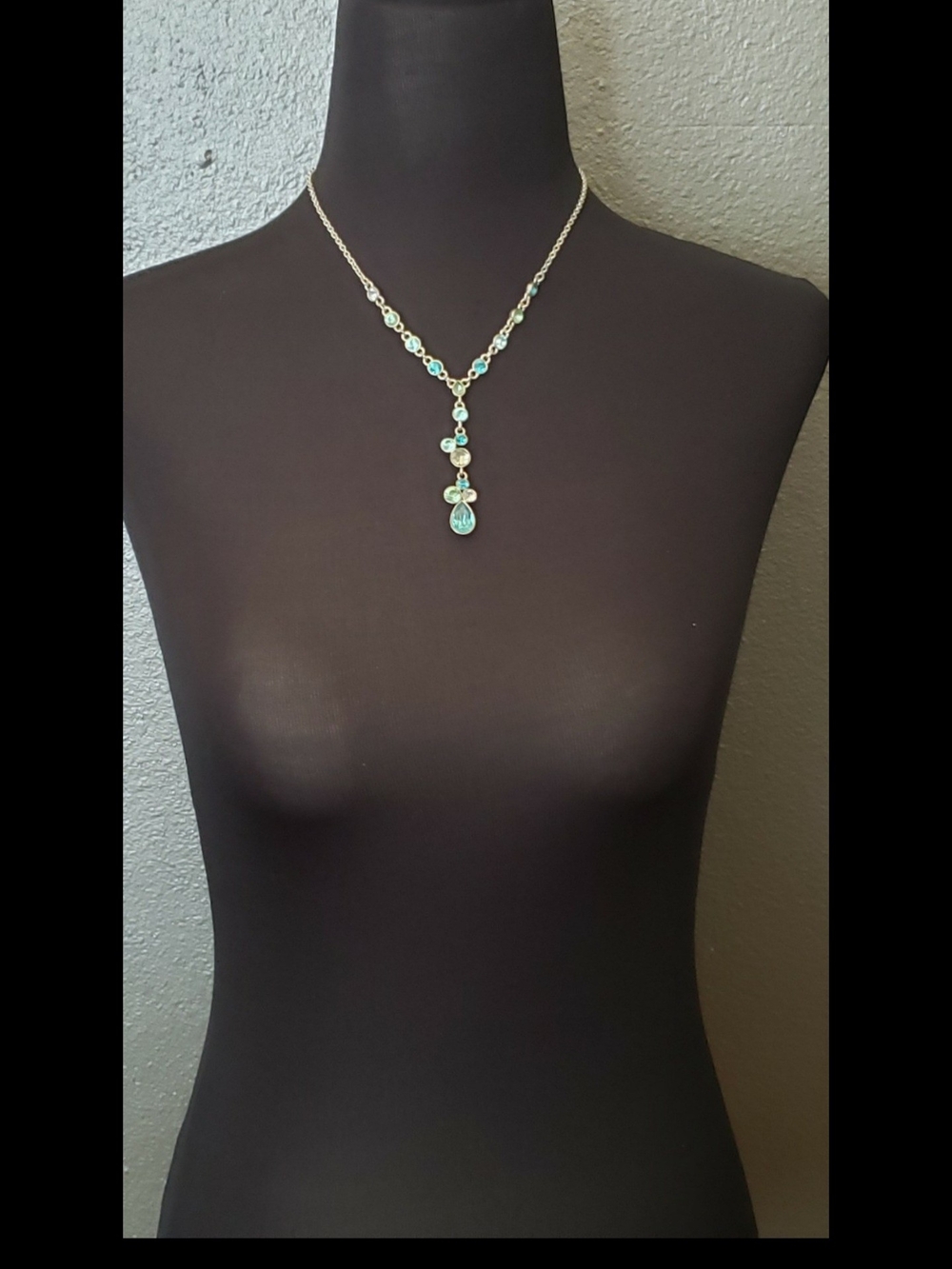 Aqua Teardrop Y-Style Necklace with Sparkling Accents